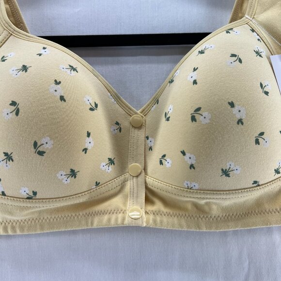 Daisy Bra Size L Wireless Front Snap Closure Full Coverage Comfort Floral Yellow - Picture 6 of 9